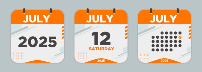 Modern Calendar icon. July. 2025 12 day. The concept of waiting for an important date. Day calendar with date July 12. Cheklist day calendar. Vector illustration.