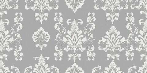Elegant gray and white damask floral vector background, seamless ornate baroque pattern , gray, white