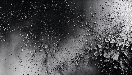 Abstract black and white background showing dust particles creating a gradient