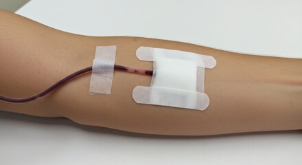 arm with bandage Blood donation concept. on white background