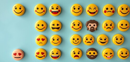 Collection of happy, sad, and neutral emoji faces for rating feedback, app, feeling