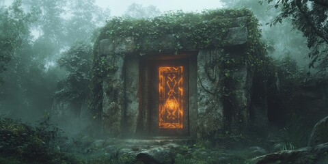 Fototapeta premium Enigmatic Glowing Portal in a Mystical Forest