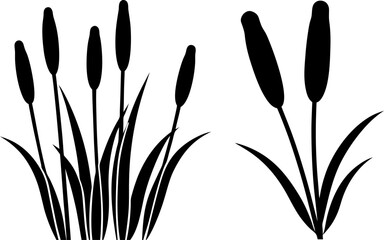 Cattail art vectors and Set of cattail silhouette collection