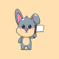 Fototapeta premium Cute rabbit cartoon vector illustration with white flag