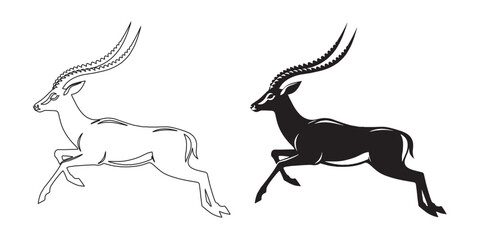 Artistic antelope silhouette in fine line vector format – great for logos and labels – antelope vector – antelope illustration – antelope icon – minimalist antelope outline – antelope line art

