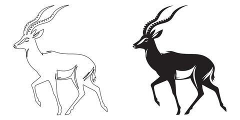 Stylized antelope illustration with outline and silhouette – creative vector design – antelope silhouette – antelope vector – antelope icon – minimalist antelope outline – antelope line art


