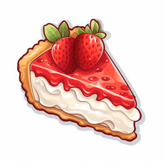 Slice of a strawberry cream pie, sticker style illustration