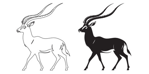 Artistic antelope line art in sharp silhouette form – vector style for wildlife themes and products – antelope silhouette – antelope vector – antelope illustration – antelope outline – antelope icon
