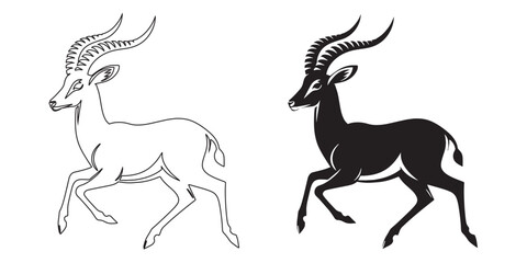 Wild antelope silhouette with simple vector outline – minimal and bold animal design – antelope vector – antelope illustration – antelope icon – minimalist antelope outline – antelope line art

