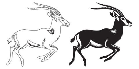 Graceful antelope outline in minimalist vector form – elegant wildlife art for stock websites – antelope silhouette – antelope vector – antelope illustration – antelope icon – antelope line art

