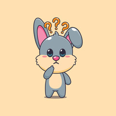 Cute rabbit cartoon vector illustration is confused