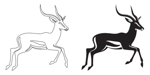 antelope illustration with stylized silhouette – vector wildlife icon for logos and prints – antelope silhouette – antelope vector – antelope icon – minimalist antelope outline – antelope lineart