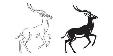 Elegant antelope silhouette in clean vector format – wild animal icon for professional design – antelope vector – antelope illustration – antelope icon – minimalist antelope outline – antelope line ar