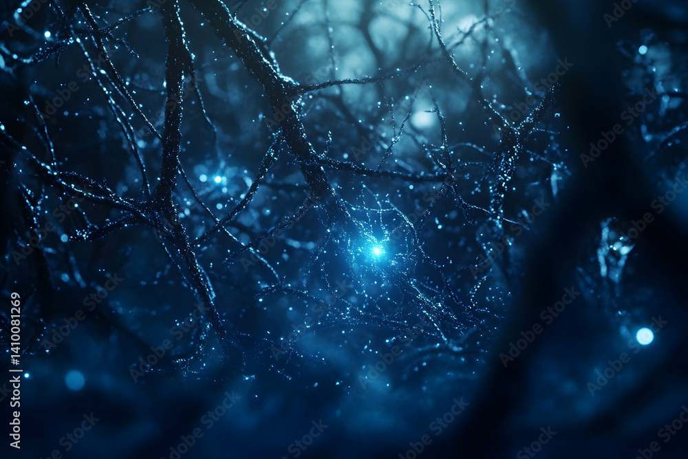 Poster abstract background with glowing neurons and connections, symbolizing the complex structure of the b