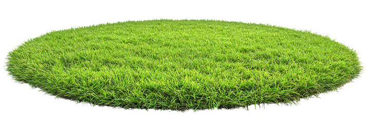 Round patch of fresh green grass isolated on transparent background, png.