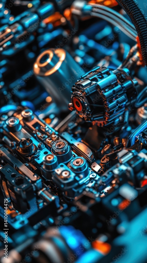 Poster intricate machinery: a close-up view of complex engineering