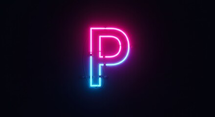 Neon Pink and Blue Letter P: Glowing Sign in Dark