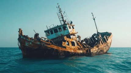 Fototapeta premium The Rusty Remains: A Shipwreck's Haunting Beauty