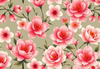 Soft, graceful oriental blooming flowers in a seamless vector pattern Ideal for fashion, fabric, wallpaper, and prints, nature, spring