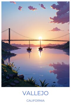 Vallejo California United states Travel Poster Illustration Print Decor Gift Canvas Wall Art Gift