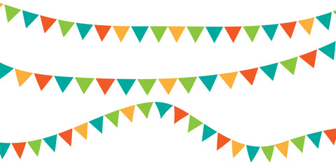 Carnival garland with flags. Decorative colorful party, Colorful perspective flags party isolated on white background. Birthday, Christmas, anniversary, and festival fair concept. Vector illustration.