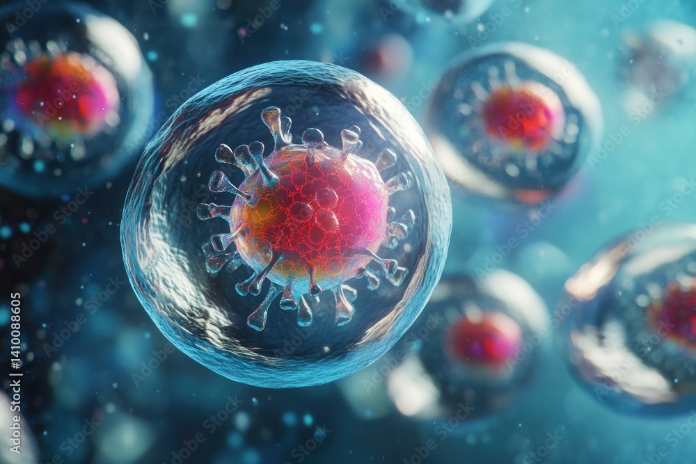 Poster a dynamic 3d illustration depicting cellular mitosis, capturing each stage of the cell division proc