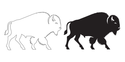 Strong and simple bison outline in vector style – perfect for outdoor, eco-friendly branding – bison silhouette – bison vector – bison illustration – minimalist bison outline – bison line art

