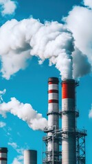 Industrial Smokestacks Against a Vivid Blue Sky