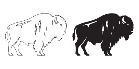Simple bison line art icon in vector silhouette – perfect for wildlife stock imagery and logos – bison silhouette – bison vector – bison illustration – minimalist bison outline – bison icon

