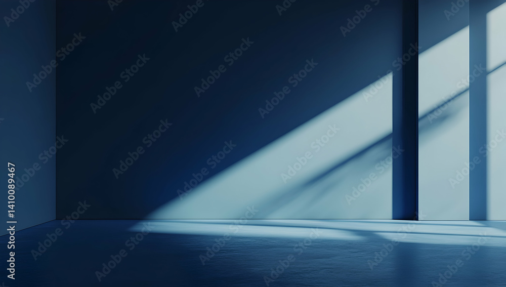 Poster 3d rendering of a blue geometric cube wall background with an empty floor scene for product display 