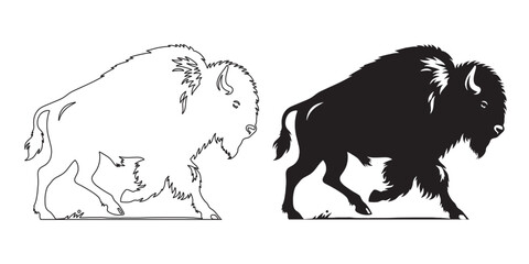 Flat bison vector silhouette – minimalistic line art design for modern animal-themed logos – bison silhouette – bison vector – bison illustration – minimalist bison outline – bison icon

