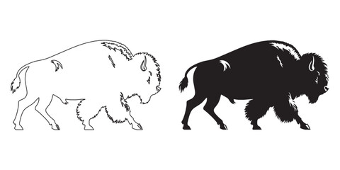 Detailed bison line art in vector form – clean silhouette perfect for rural-inspired designs – bison silhouette – bison vector – bison illustration – minimalist bison outline – bison icon

