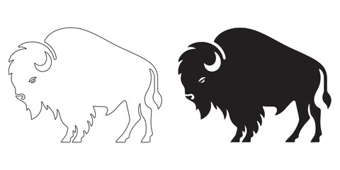 Majestic bison line art vector silhouette – perfect for rustic animal themes and farm designs – bison silhouette – bison vector – bison illustration – minimalist bison outline – bison icon

