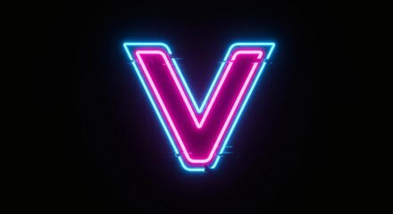 Neon Pink and Blue 'V' Letter: Glitch Art Style