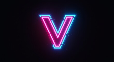 Neon Pink and Blue 'V' Letter: Glitch Art Design