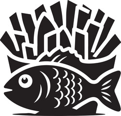 Silhouette vector of classic fish and chips served on a plate. Perfect for seafood menus, British cuisine, takeout branding, and food design projects.