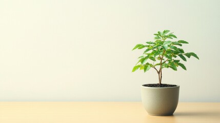 Serene Green Plant in Pot: Minimalist Home Decor