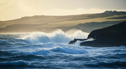 Fototapeta premium Ondas invasoras em uma paisagem costeira