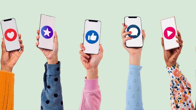 People holding phones animated overlay, transparent 4K video, alpha channel, ProRes 4444
