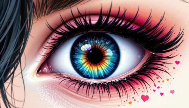 Expressive Eye Composition: Illustrate a deeply expressive eye filled with emotion, using a rich spectrum of colors to convey different feelings and moods.