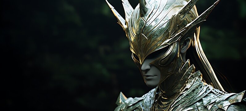 A grinned High Elf Dryad Garuda with an armoured shield Diamond ai, generative