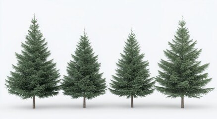 Four Conifer Trees Isolated on White Background