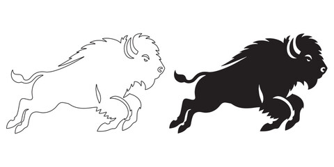 Running bison in minimal vector style – energetic silhouette for eco-conscious branding – bison silhouette – bison vector – bison illustration – minimalist bison outline – bison icon

