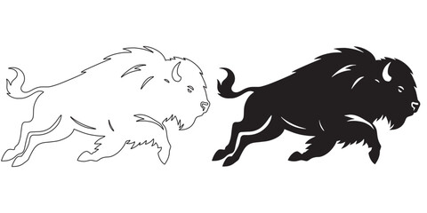 Clean running bison silhouette design – modern vector art for nature and sports-themed products – bison silhouette – bison vector – bison illustration – minimalist bison outline – bison line art

