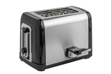 Sleek stainless steel two slice toaster modern kitchen appliance elegant black accents perfect for on transparent background