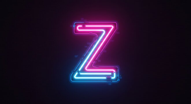Neon Letter Z: Glowing Pink and Blue Double Lines on Dark Background