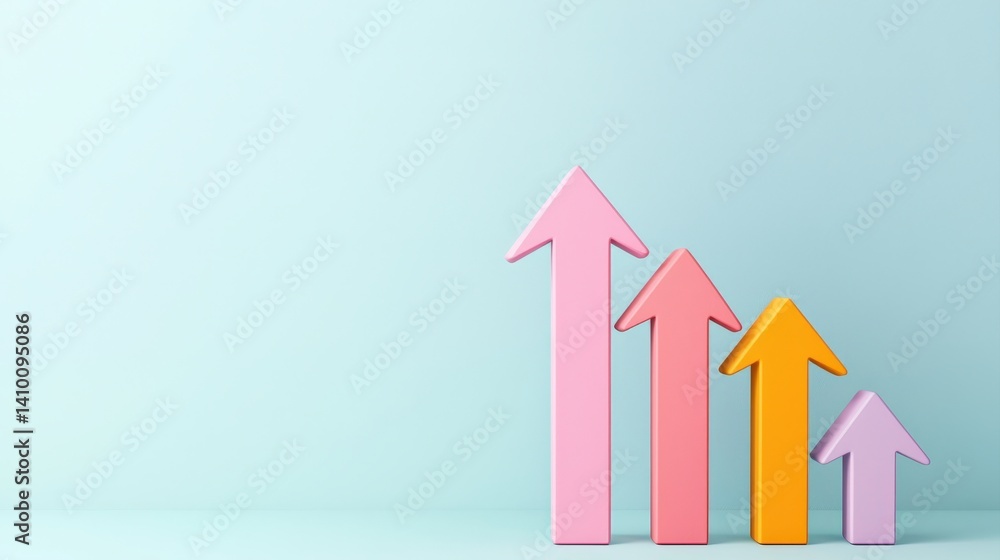 Poster colorful upward arrows on a light background symbolize growth and progress in various contexts like 