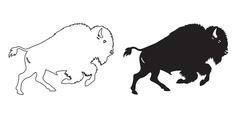 Running bison silhouette in motion – clean vector lines for wildlife and adventure-themed projects – bison silhouette – bison vector – bison illustration – minimalist bison outline – bison line art

