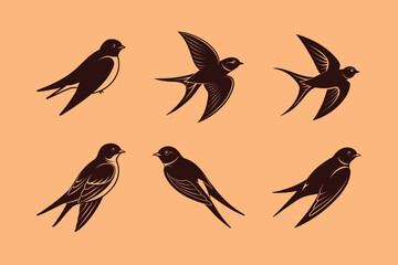 Tree Swallow bird, silhouette vector illustration