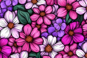 Fototapeta premium Vibrant Pink and Purple Floral Bouquet Seamless Pattern